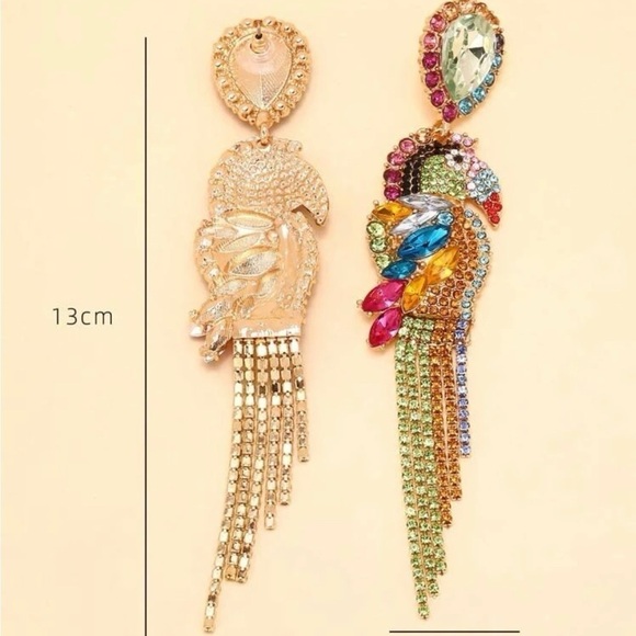 Parrot Bird Rhinestone Drop Earrings - Picture 8 of 17